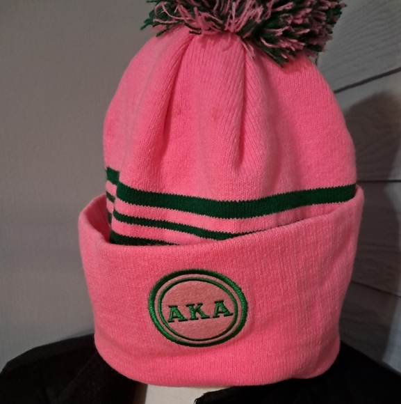 Alpha Kappa Alpha pink green 💚 pom hat knitted beanie - Picture 2 of 5